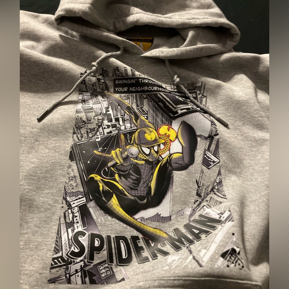 Gray NY City Spiderman & Wu-Tang Collab Protect Ya Neck Lyrics Comic Hoodie